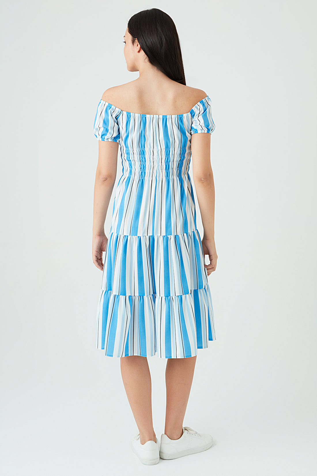 Blue Stripe Bardot Tea Dress