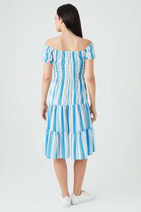 Blue Stripe Bardot Tea Dress