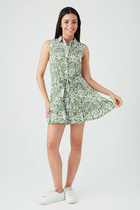 Khaki Printed Sleeveless Shirt Dress