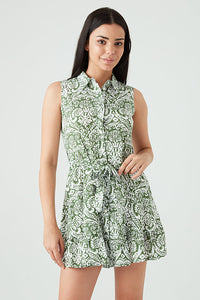 Khaki Printed Sleeveless Shirt Dress