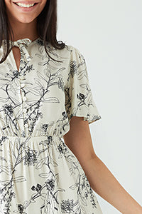 Mono Printed Tie Detail Tea Dress