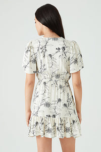 Mono Printed Tie Detail Tea Dress
