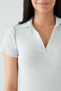 Grey Collar Detail Rib Midi Bodycon Dress