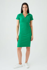 Green Collar Detail Rib Midi Bodycon Dress