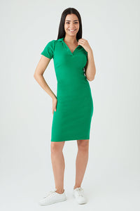 Green Collar Detail Rib Midi Bodycon Dress