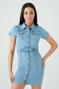 Midwash Denim Button Through Cargo Dress