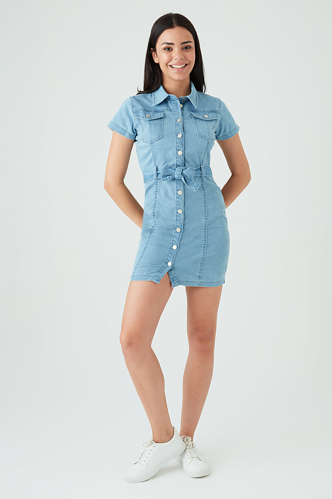 Midwash Denim Button Through Cargo Dress