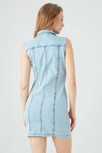 Acid Wash Sleeveless Denim Button Through Dress