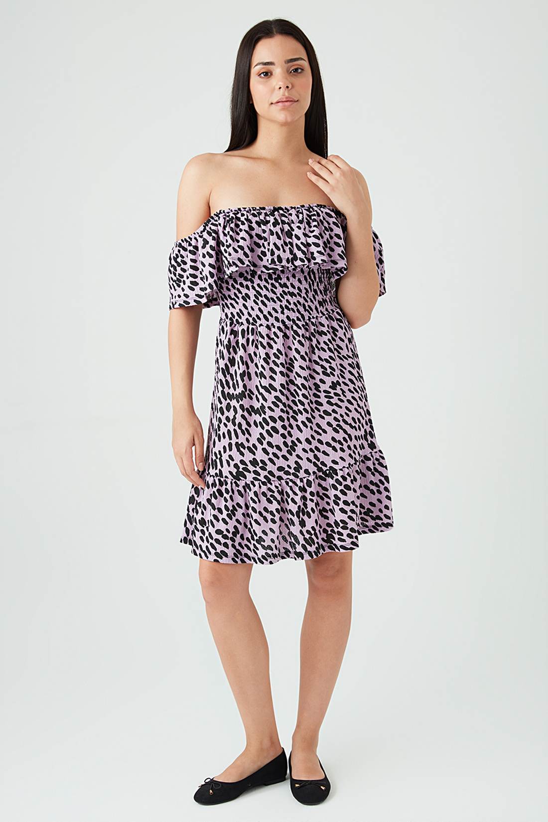 Lilac Spot Print Bardot Tea Dress