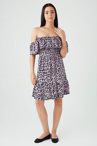 Lilac Spot Print Bardot Tea Dress