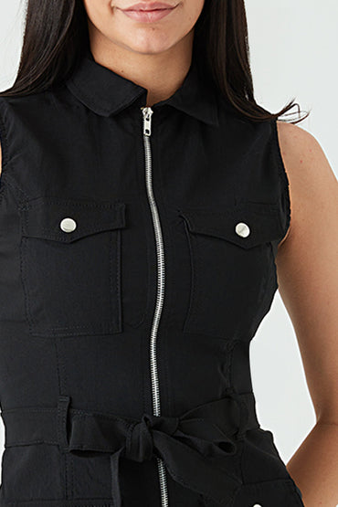 Black Bengaline D-Ring Pocket Casual Dress