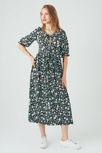 Multi FLORAL TIE FRONT MAXI DRESS