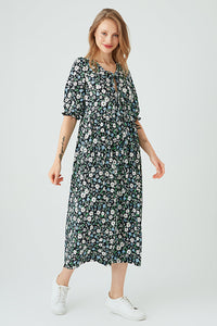 Multi FLORAL TIE FRONT MAXI DRESS