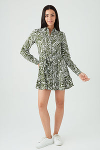 Khaki Paisley Print Shirt Dress