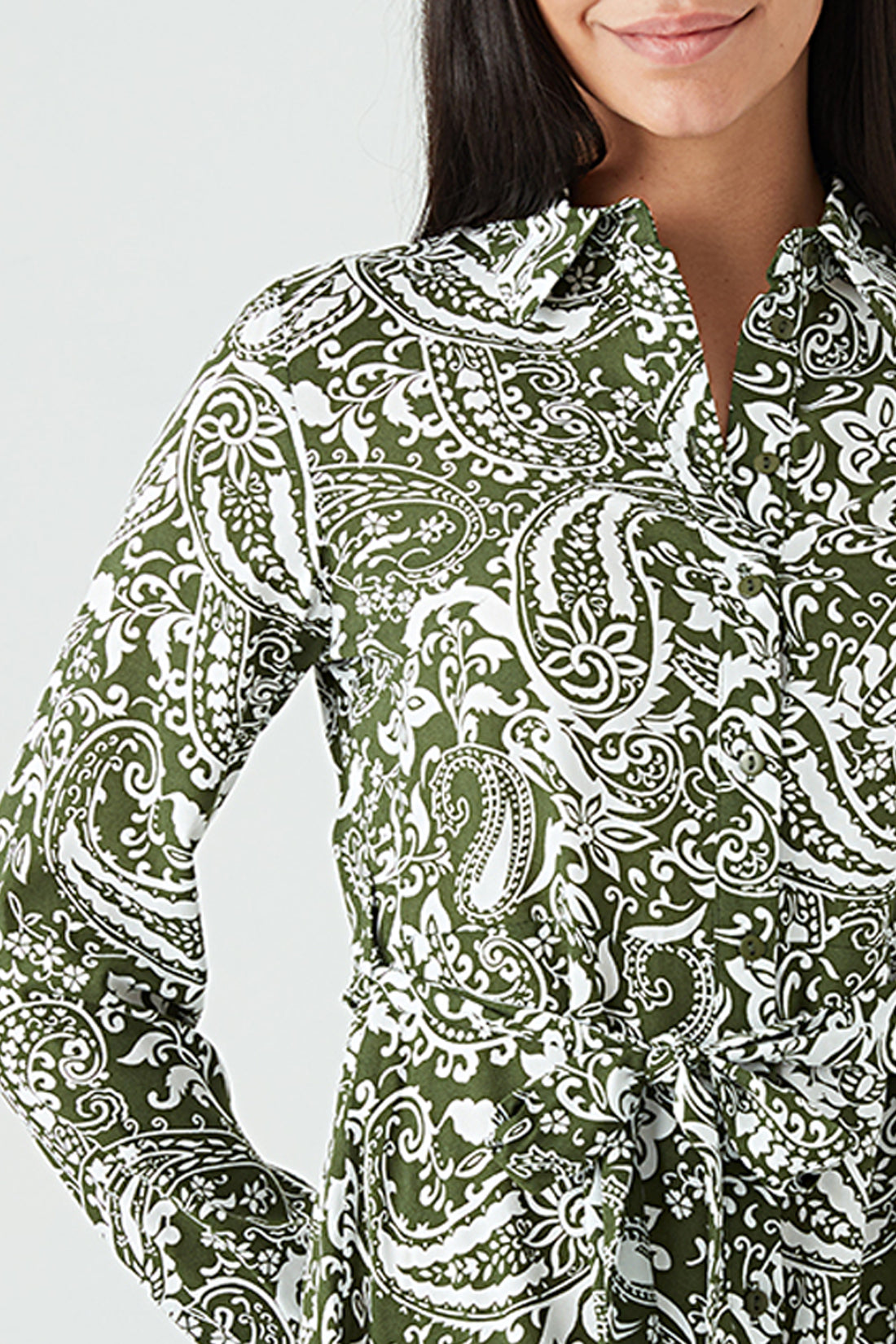 Khaki Paisley Print Shirt Dress