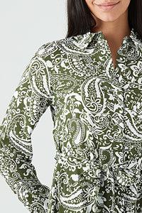Khaki Paisley Print Shirt Dress