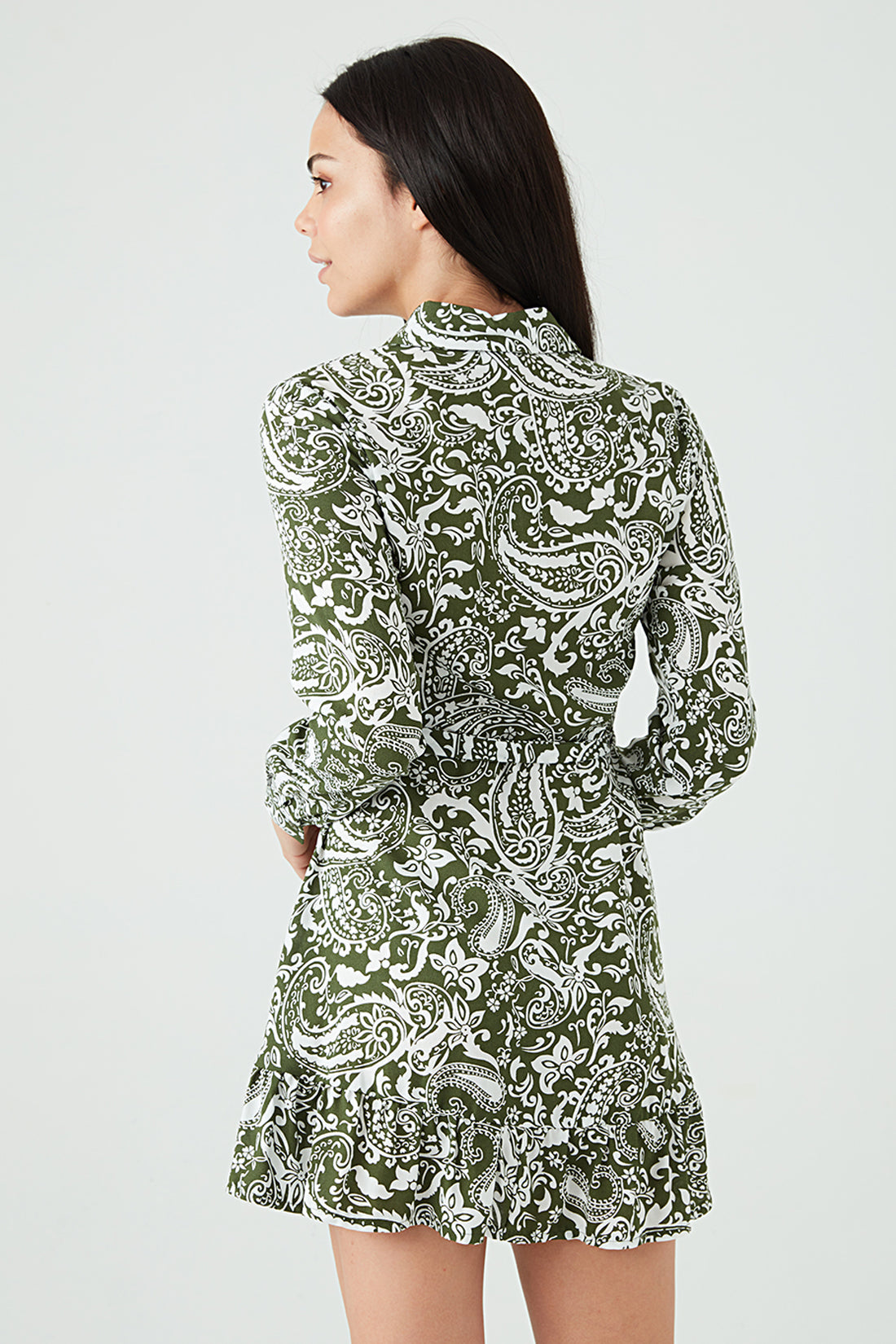 Khaki Paisley Print Shirt Dress