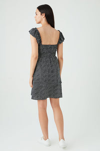 Black Frill Strap Shirred Detail Dress