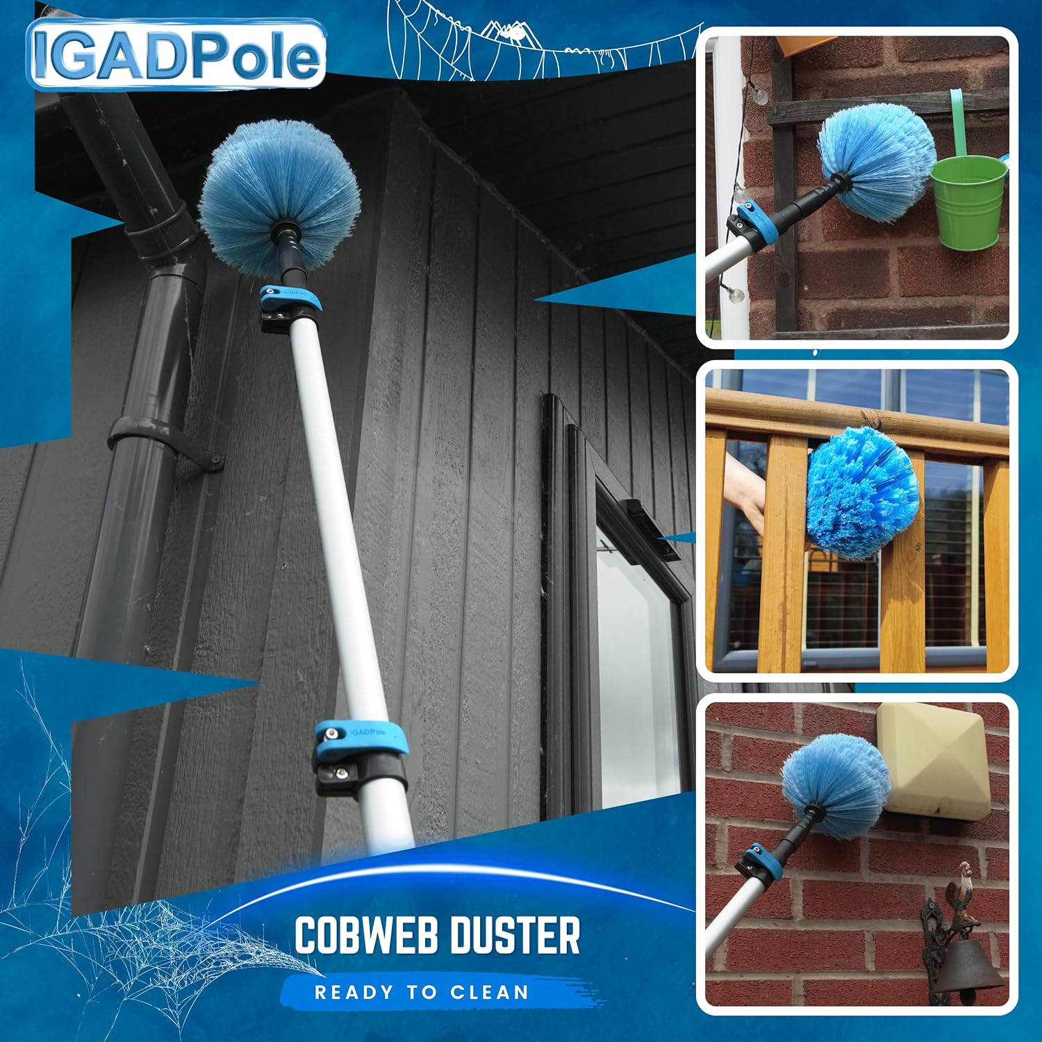 3.6m (12ft)Telescopic High Reach Extension Pole with Extending Round Cobweb Duster-2