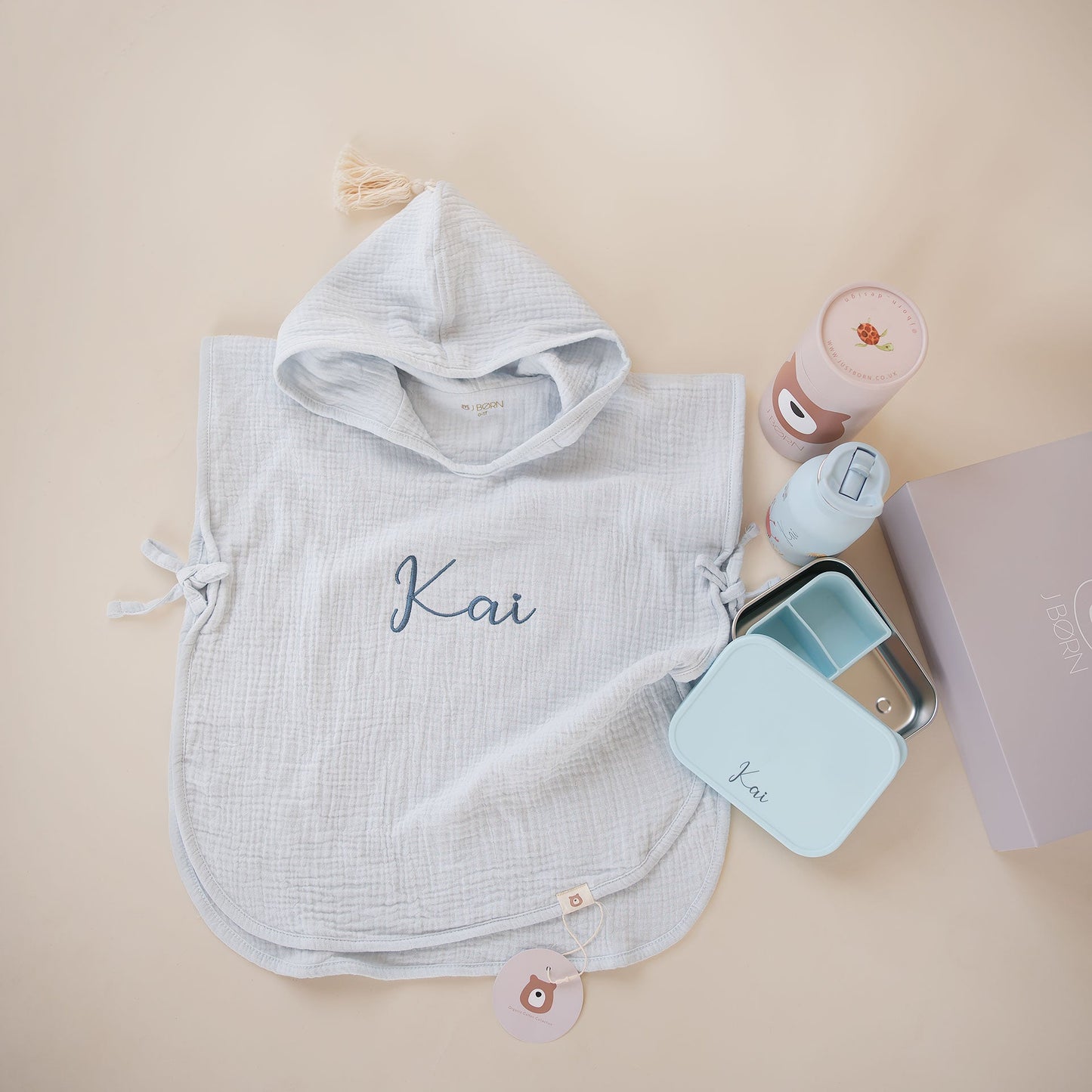 JBØRN Summer Gift Box | Hooded Poncho + Water Bottle + Snack Box