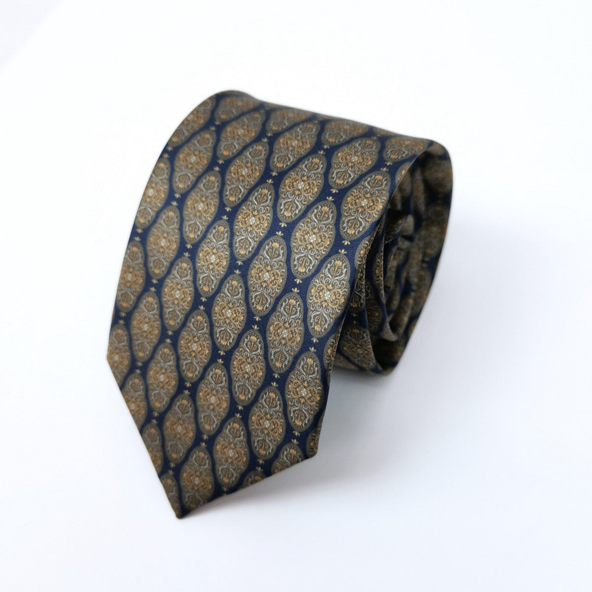 Navy Brown Geometric Tie-0