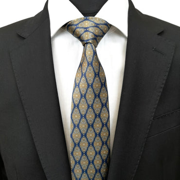 Navy Brown Geometric Tie-1