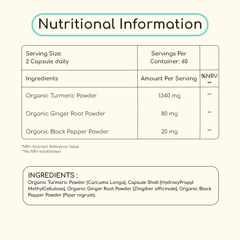 Organic Turmeric Capsules with Black Pepper, Ginger & Curcumin