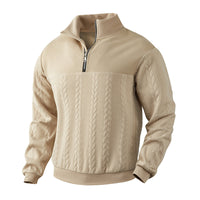 Men's Jacquard Fall Winter Long-sleeved Warm Pullover Hoodies Quarter-Zip Design Fashion Tops