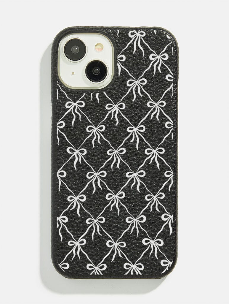 Black White Quilted Bows Vegan Leather iPhone Case