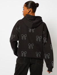 Bow Diamante Hoodie in Black