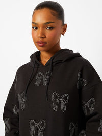 Bow Diamante Hoodie in Black