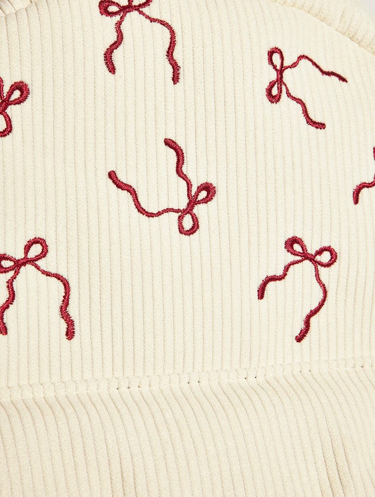 Burgundy Bow Embroidered Backpack