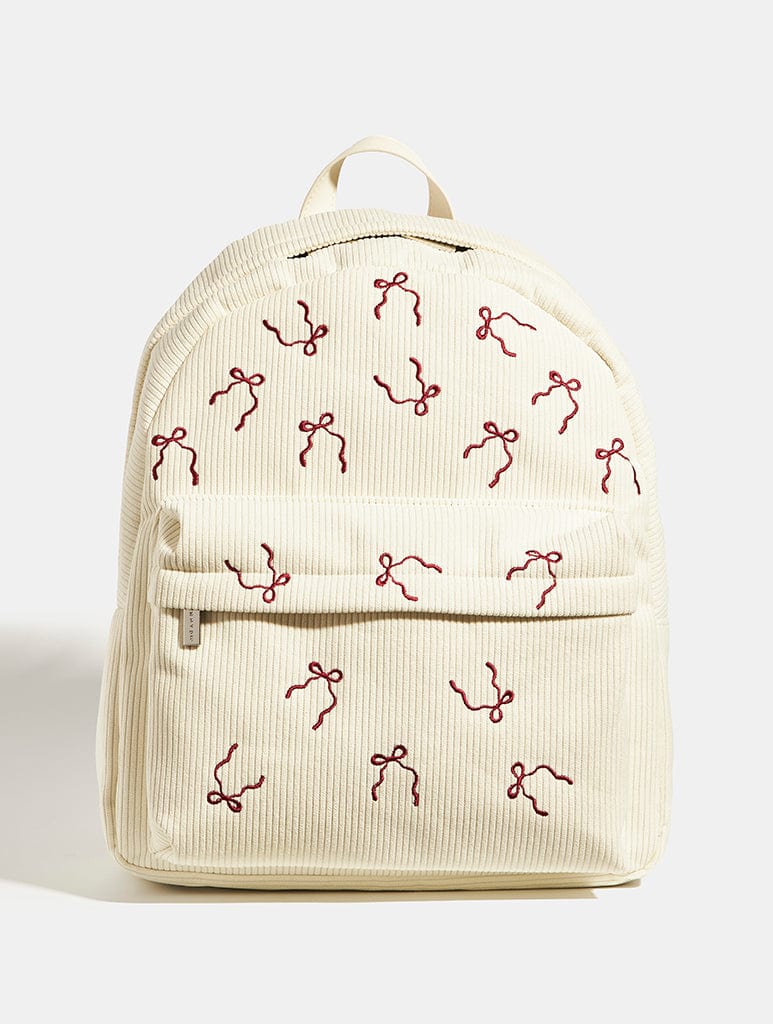 Burgundy Bow Embroidered Backpack