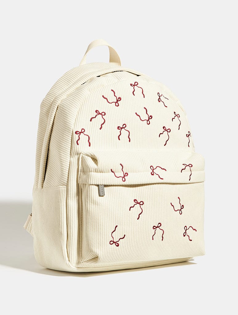 Burgundy Bow Embroidered Backpack