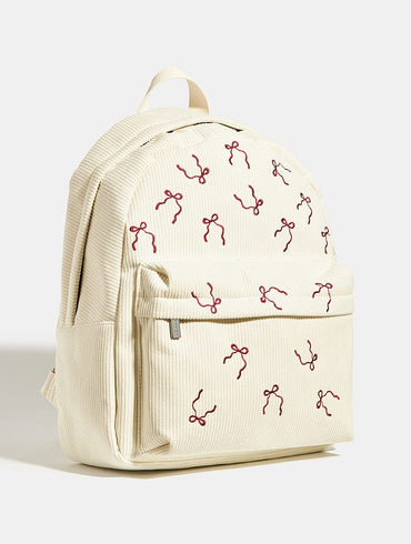 Burgundy Bow Embroidered Backpack
