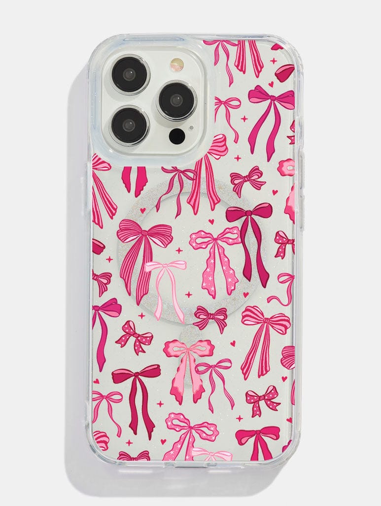 Burgundy Painted Bows Glitter MagSafe iPhone Case