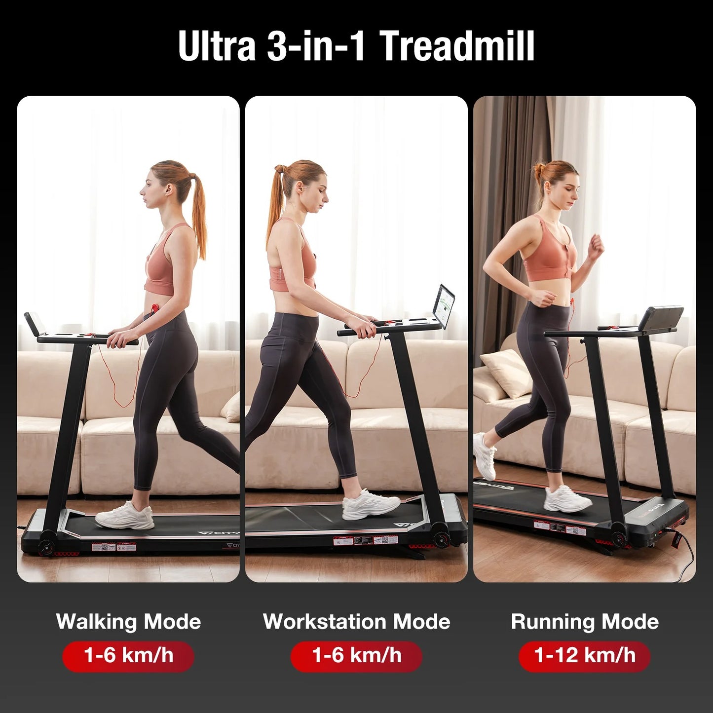 CITYSPORTS PRO Treadmill, Folding Treadmill with 8% Incline, Fitness Equipment, APP & Bluetooth Speaker, 1-12km/h, 120kg