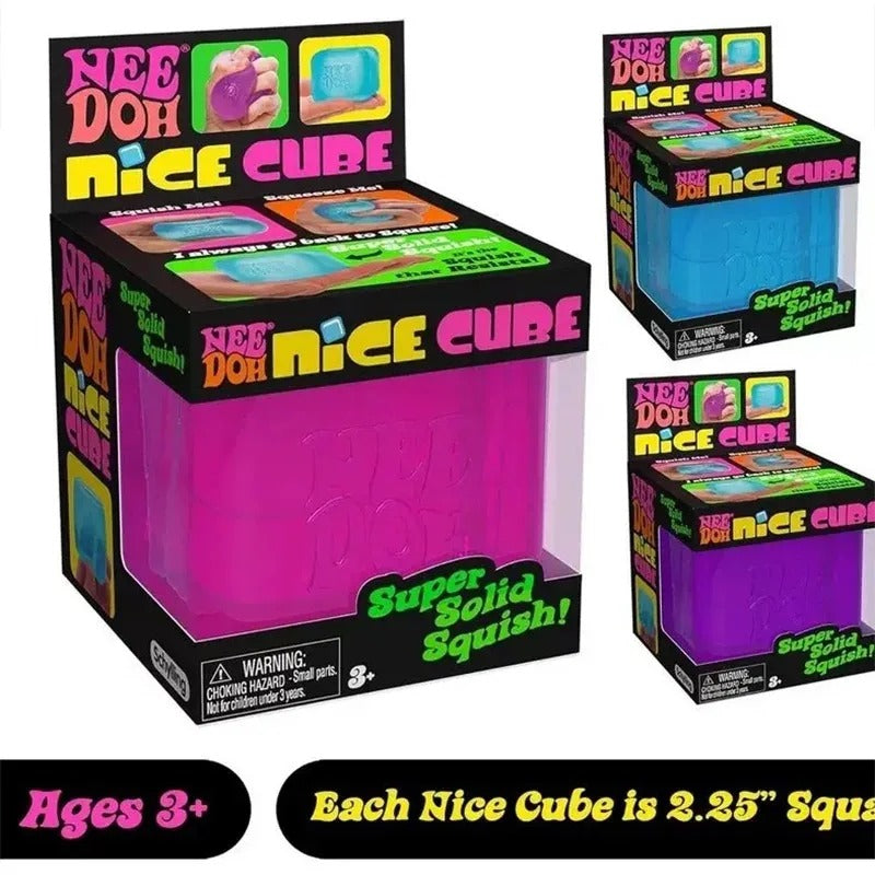 Schylling Needoh Nice Cube -Stress Relief Squishy Toy, Sensory Toy, Cube Squeeze Ball, Vent Toy, Kids Gift, Red Purple Blue, Sn