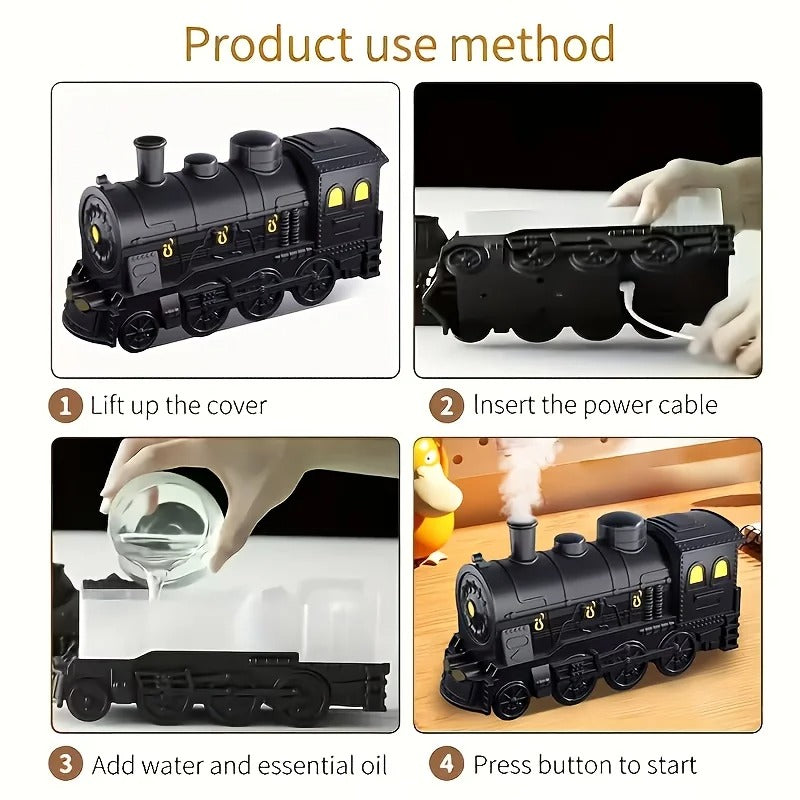 Retro Train Essential Oil Diffuser with 2 Imitative Train Sounds, Quiet Aroma Diffuser, USB-Powered Air Humidifier for Home