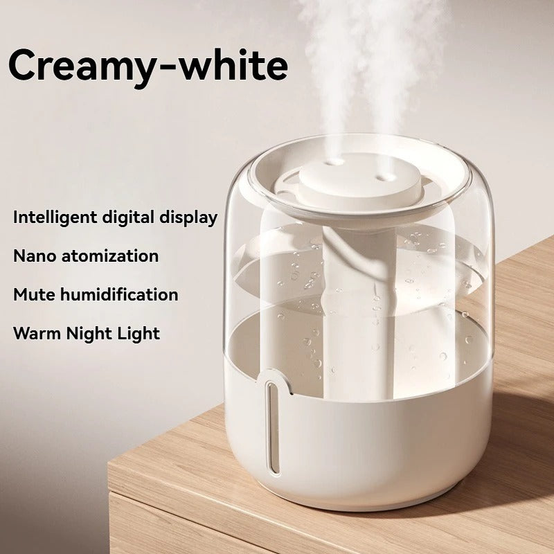 4.8L Dual-Nozzle Silent USB Humidifier with Night Light And Antibacterial Mist for Bedroom Office Desk And Nursery Home Use
