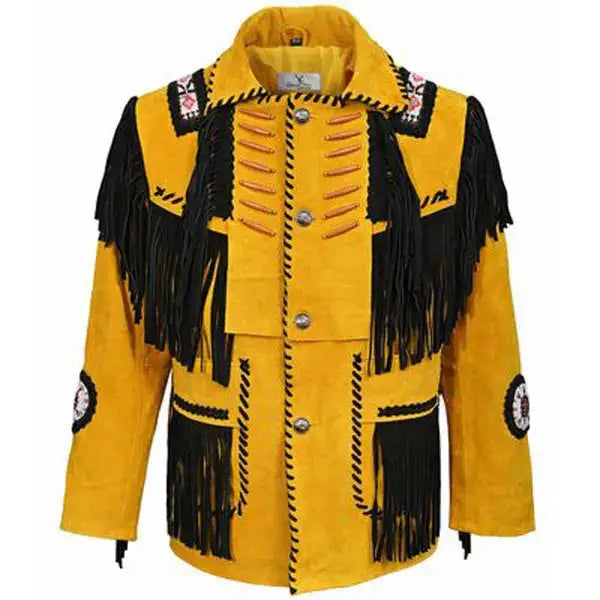 Men's Traditional Native American Western Leather Jacket-0