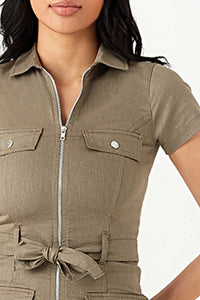 Light Khaki D-Ring Casual Bodycon Dress