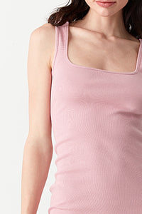 Pink Square Neck Rib Bodycon Dress