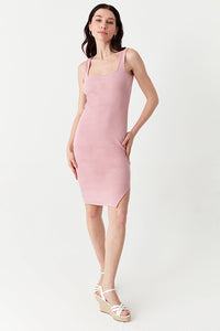 Pink Square Neck Rib Bodycon Dress