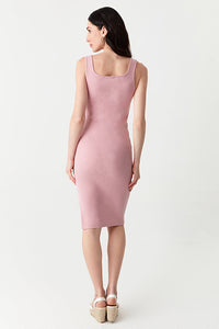 Pink Square Neck Rib Bodycon Dress