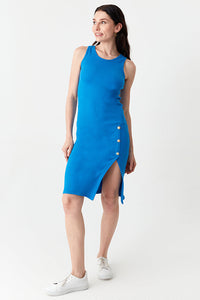 Blue Gold Button Side Bodycon Dress