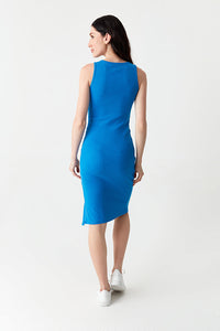 Blue Gold Button Side Bodycon Dress
