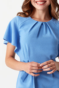 Light Blue Angel Sleeve Belted Woven Dress
