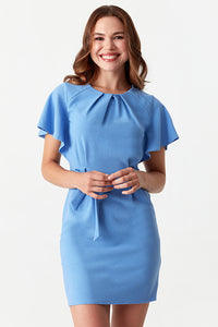 Light Blue Angel Sleeve Belted Woven Dress