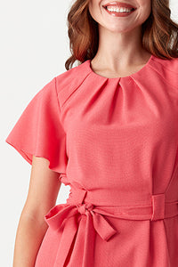 Pink Angel Sleeve Belted Woven Dress